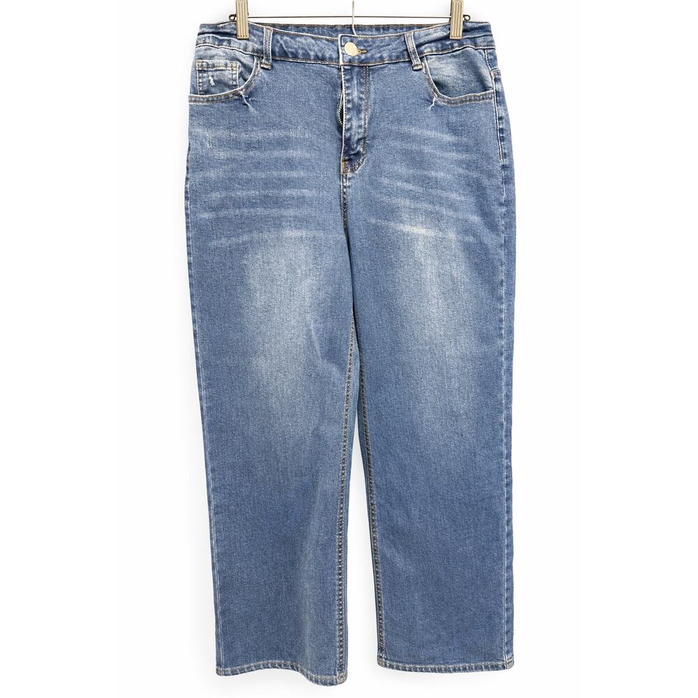 KUMMI Wide Leg Jeans 14 Blue High Rise Stretch Denim Vintage Y2K